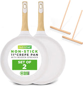 UrbanPantry: 9.45” Non-Stick Crepe Pan with Wooden Spreader, Durable Marble Coated Dosa Pan, Bakelite Handle and Induction Bottom, PFOA/PFOS Free, Dishwasher Safe, Even Heat Distribution (Black Marble)