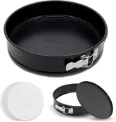 UrbanPantry: 3 Piece Nonstick Springform Pan Set | 3 Tiered Sizes 6, 8 & 10 Inch Pans | Carbon Steel Cheesecake Pans | Stainless Steel Clasps | Oven Safe to 450 F | Includes 300 Parchment Papers | Black