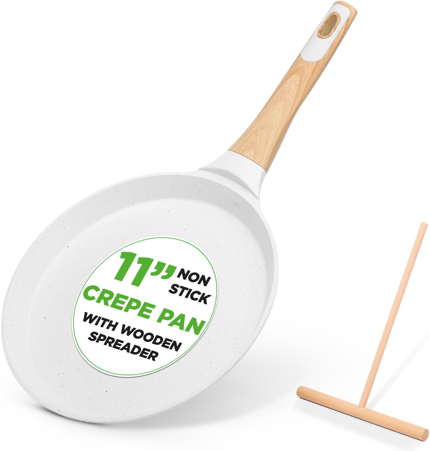 UrbanPantry: 9.45” Non-Stick Crepe Pan with Wooden Spreader, Durable Marble Coated Dosa Pan, Bakelite Handle and Induction Bottom, PFOA/PFOS Free, Dishwasher Safe, Even Heat Distribution (Black Marble)