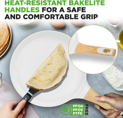 UrbanPantry: 9.45” Non-Stick Crepe Pan with Wooden Spreader, Durable Marble Coated Dosa Pan, Bakelite Handle and Induction Bottom, PFOA/PFOS Free, Dishwasher Safe, Even Heat Distribution (Black Marble)