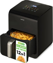UrbanPantry: 6 Quart Air Fryer - 1400W Large Digital Airfryer, LED Touch Display, 12 Cooking Presets, 360° Hot Air for Even Heat, Adjustable Temp/Timer, Non-Stick Basket, Transparent Window (Black)