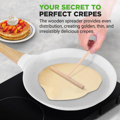 UrbanPantry: 9.45” Non-Stick Crepe Pan with Wooden Spreader, Durable Marble Coated Dosa Pan, Bakelite Handle and Induction Bottom, PFOA/PFOS Free, Dishwasher Safe, Even Heat Distribution (Black Marble)