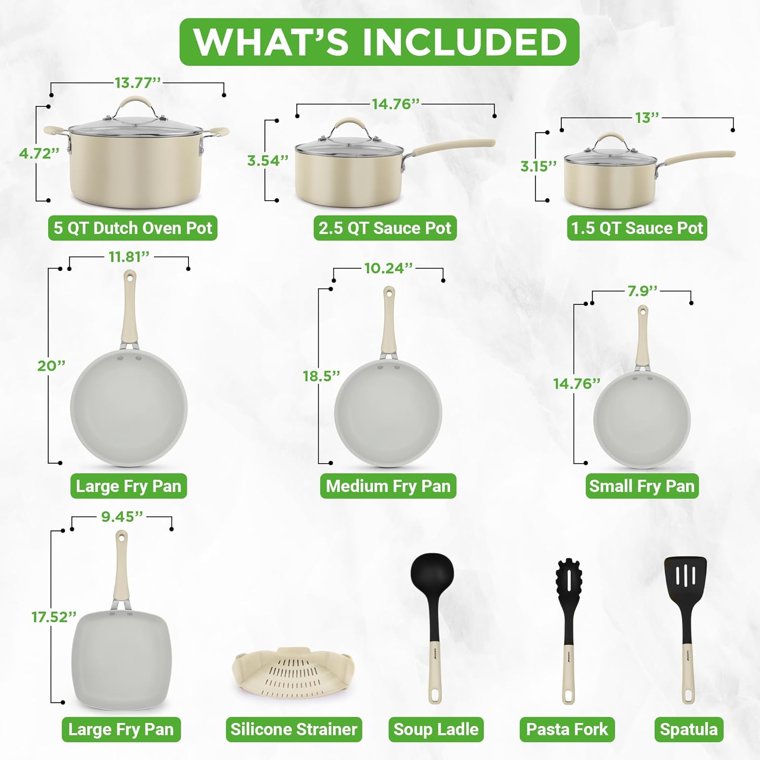 UrbanPantry: 20-Piece Non-Stick Bakeware and Cookware Set - Utensils Including Pots and Baking Pans Made with Durable Aluminum, Tempered Glass Lids, Heat-Resistant Utensils, Easy-Clean Design (White)