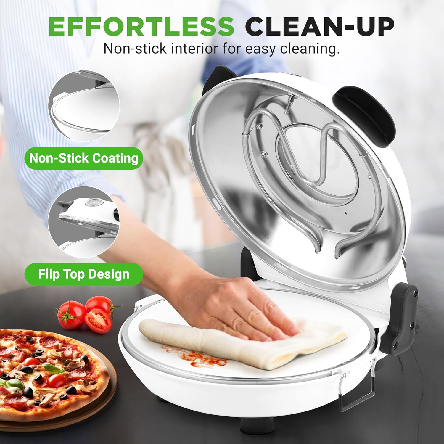 UrbanPantry:  Electric Pizza Oven | 12 Inch Countertop Pizza Maker with Temperature Control & Thermometer | Viewing Window for Precise Cooking | Heats up to 800F | Easy to Clean Non-Stick Stone | White