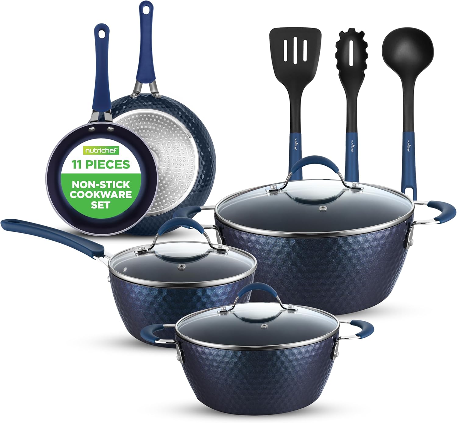 UrbanPantry: 11-Piece Kitchen Cookware Set, Non-Stick Pots and Pans, Easy-to-Clean, Kitchen Utensils Set with Ceramic Coating for Home Cooking, Induction Safe, Diamond Pattern