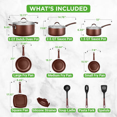 UrbanPantry: 20-Piece Non-Stick Bakeware and Cookware Set - Utensils Including Pots and Baking Pans Made with Durable Aluminum, Tempered Glass Lids, Heat-Resistant Utensils, Easy-Clean Design (White)