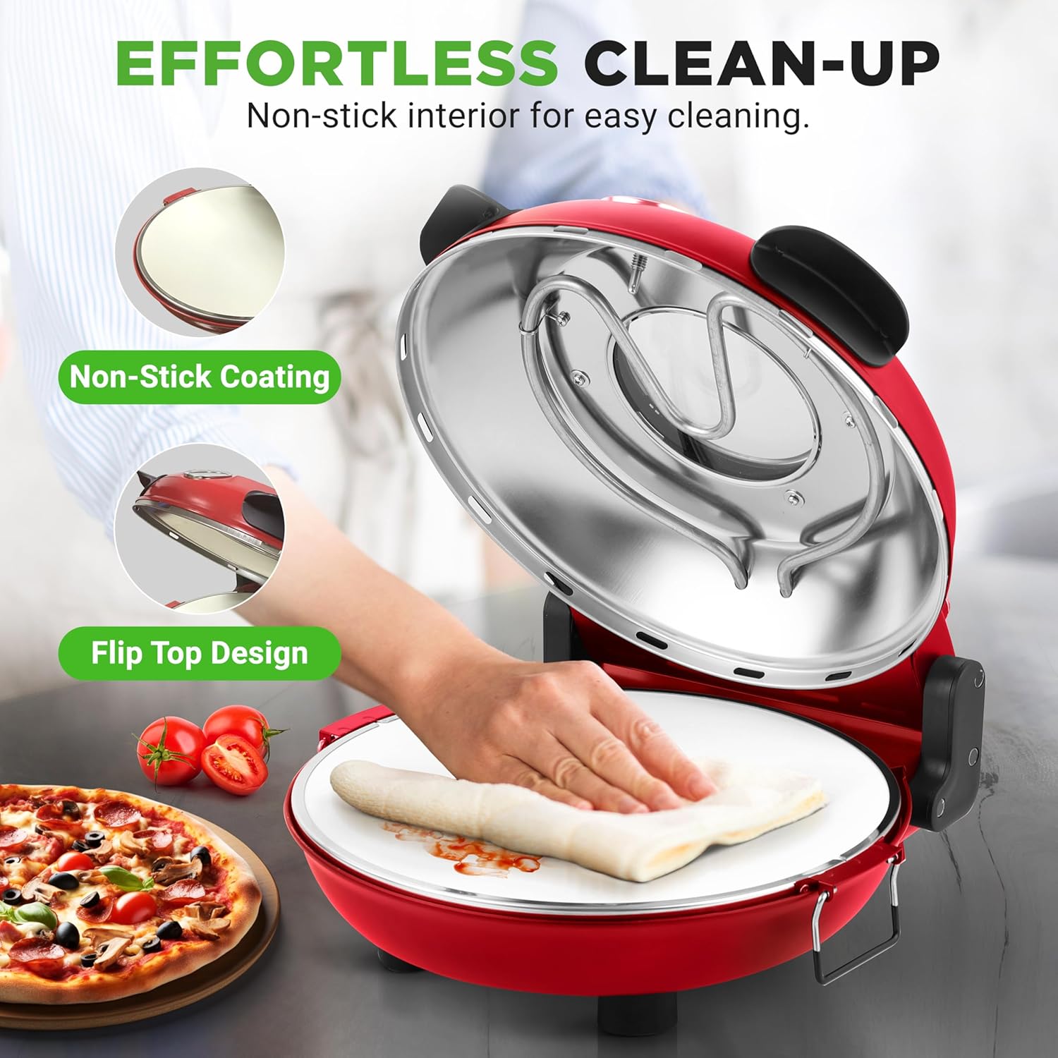 UrbanPantry:  Electric Pizza Oven | 12 Inch Countertop Pizza Maker with Temperature Control & Thermometer | Viewing Window for Precise Cooking | Heats up to 800F | Easy to Clean Non-Stick Stone | White