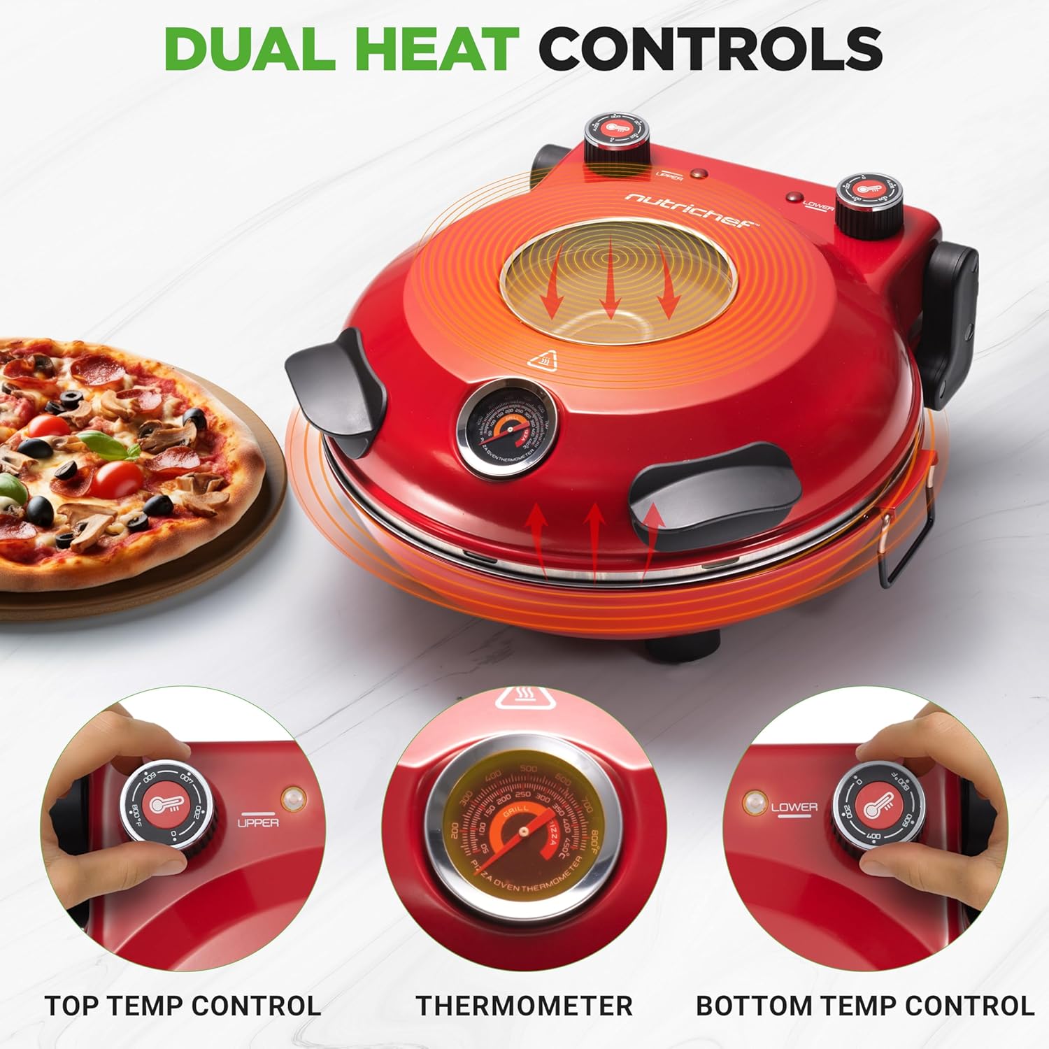 UrbanPantry:  Electric Pizza Oven | 12 Inch Countertop Pizza Maker with Temperature Control & Thermometer | Viewing Window for Precise Cooking | Heats up to 800F | Easy to Clean Non-Stick Stone | White
