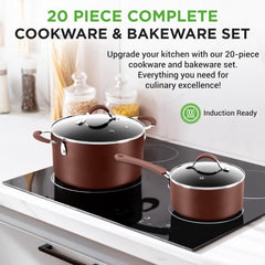 UrbanPantry: 20-Piece Non-Stick Bakeware and Cookware Set - Utensils Including Pots and Baking Pans Made with Durable Aluminum, Tempered Glass Lids, Heat-Resistant Utensils, Easy-Clean Design (White)