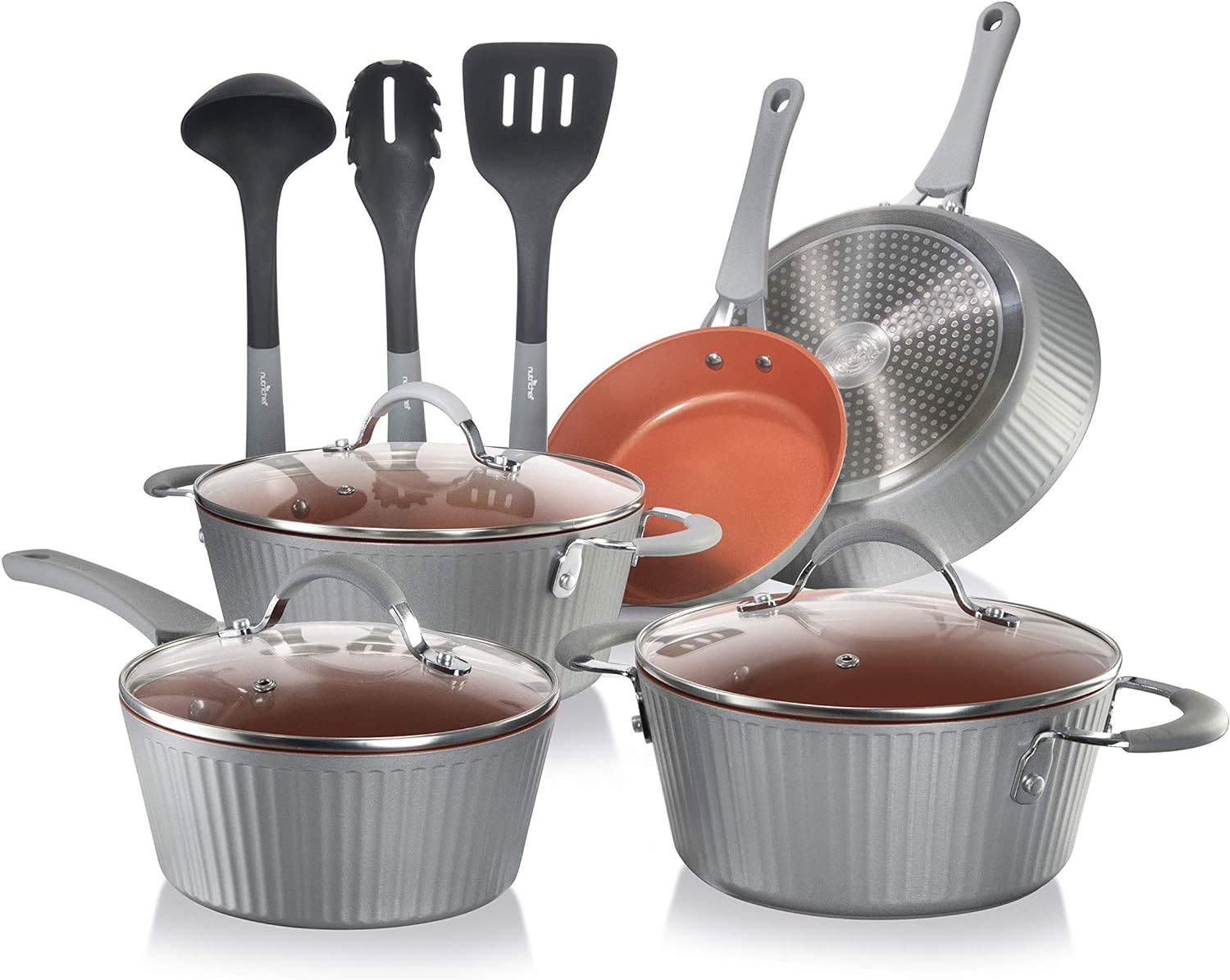 UrbanPantry: 11-Piece Kitchen Cookware Set, Non-Stick Pots and Pans, Easy-to-Clean, Kitchen Utensils Set with Ceramic Coating for Home Cooking, Induction Safe, Diamond Pattern