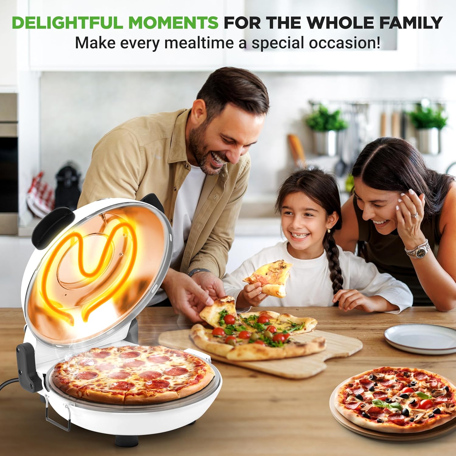UrbanPantry:  Electric Pizza Oven | 12 Inch Countertop Pizza Maker with Temperature Control & Thermometer | Viewing Window for Precise Cooking | Heats up to 800F | Easy to Clean Non-Stick Stone | White