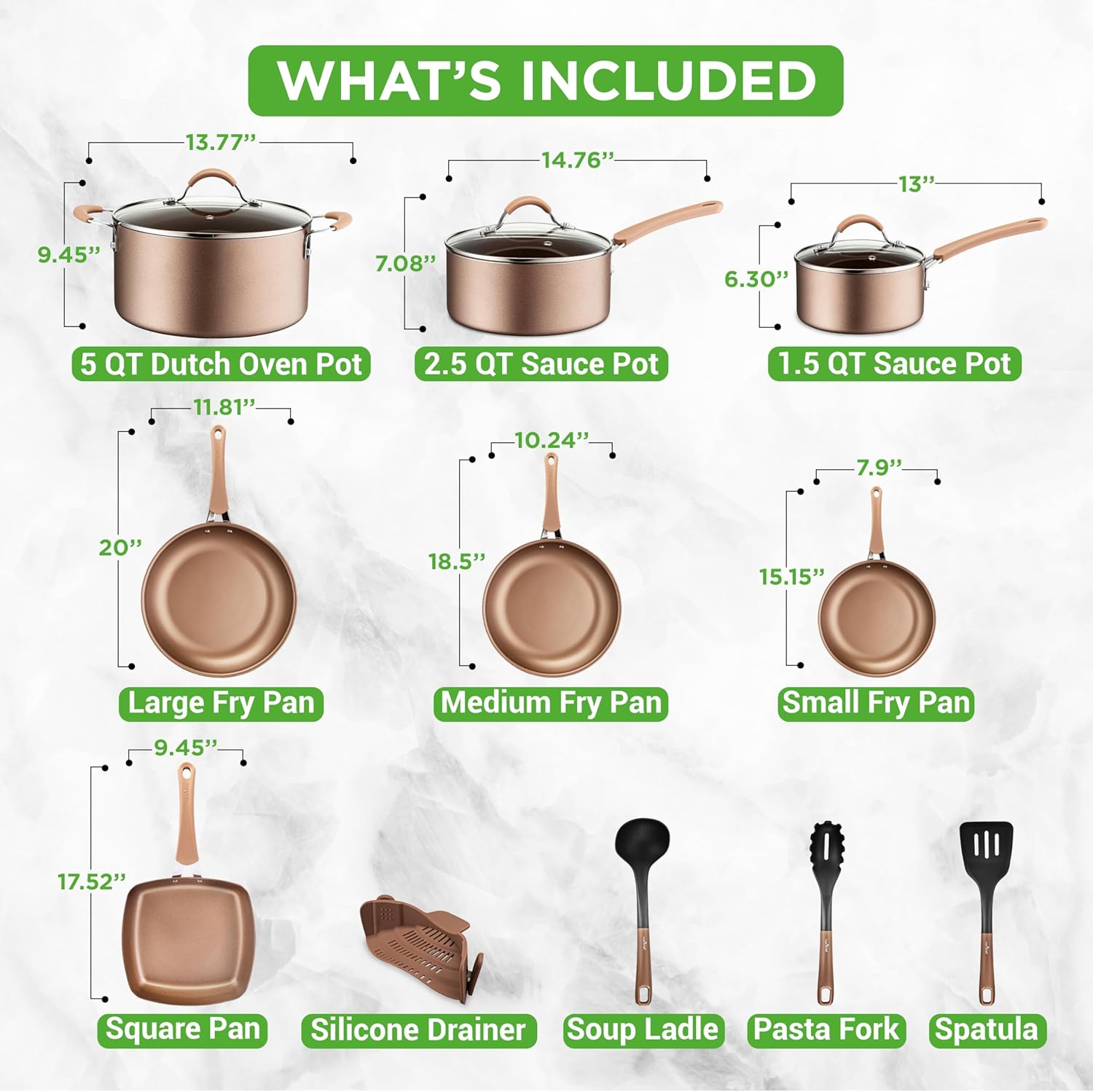 UrbanPantry: 20-Piece Non-Stick Bakeware and Cookware Set - Utensils Including Pots and Baking Pans Made with Durable Aluminum, Tempered Glass Lids, Heat-Resistant Utensils, Easy-Clean Design (White)