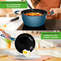 UrbanPantry: 11-Piece Kitchen Cookware Set, Non-Stick Pots and Pans, Easy-to-Clean, Kitchen Utensils Set with Ceramic Coating for Home Cooking, Induction Safe, Diamond Pattern