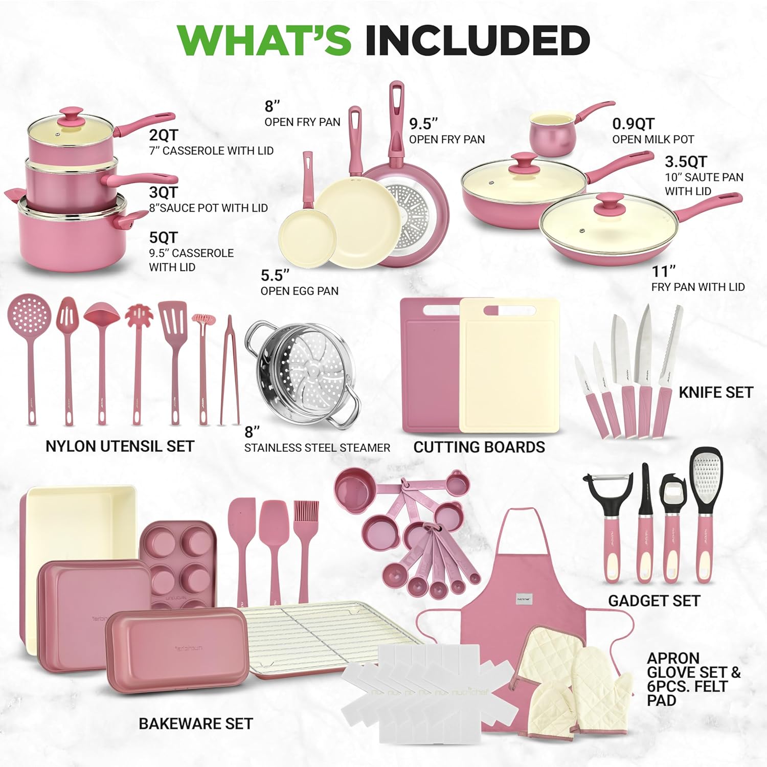 UrbanPantry:  75-Piece Non-Stick Pots and Pans Set, Complete Ceramic Cookware Set with Bakeware, Utensils, Knife Set, & Accessories, Stain-Resistant, Food-Grade Safe, Cream/Brown