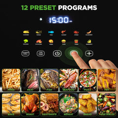 UrbanPantry: 6 Quart Air Fryer - 1400W Large Digital Airfryer, LED Touch Display, 12 Cooking Presets, 360° Hot Air for Even Heat, Adjustable Temp/Timer, Non-Stick Basket, Transparent Window (Black)