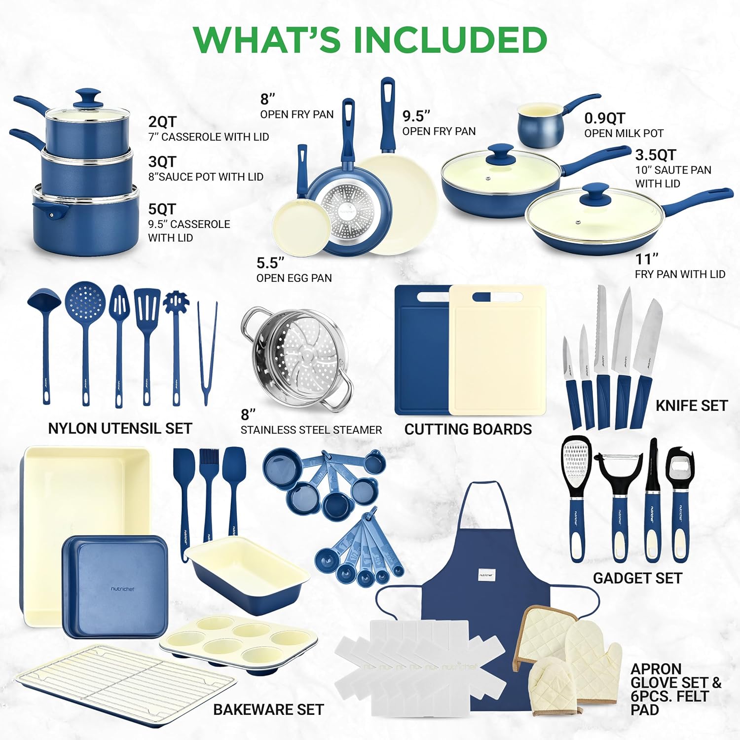 UrbanPantry:  75-Piece Non-Stick Pots and Pans Set, Complete Ceramic Cookware Set with Bakeware, Utensils, Knife Set, & Accessories, Stain-Resistant, Food-Grade Safe, Cream/Brown