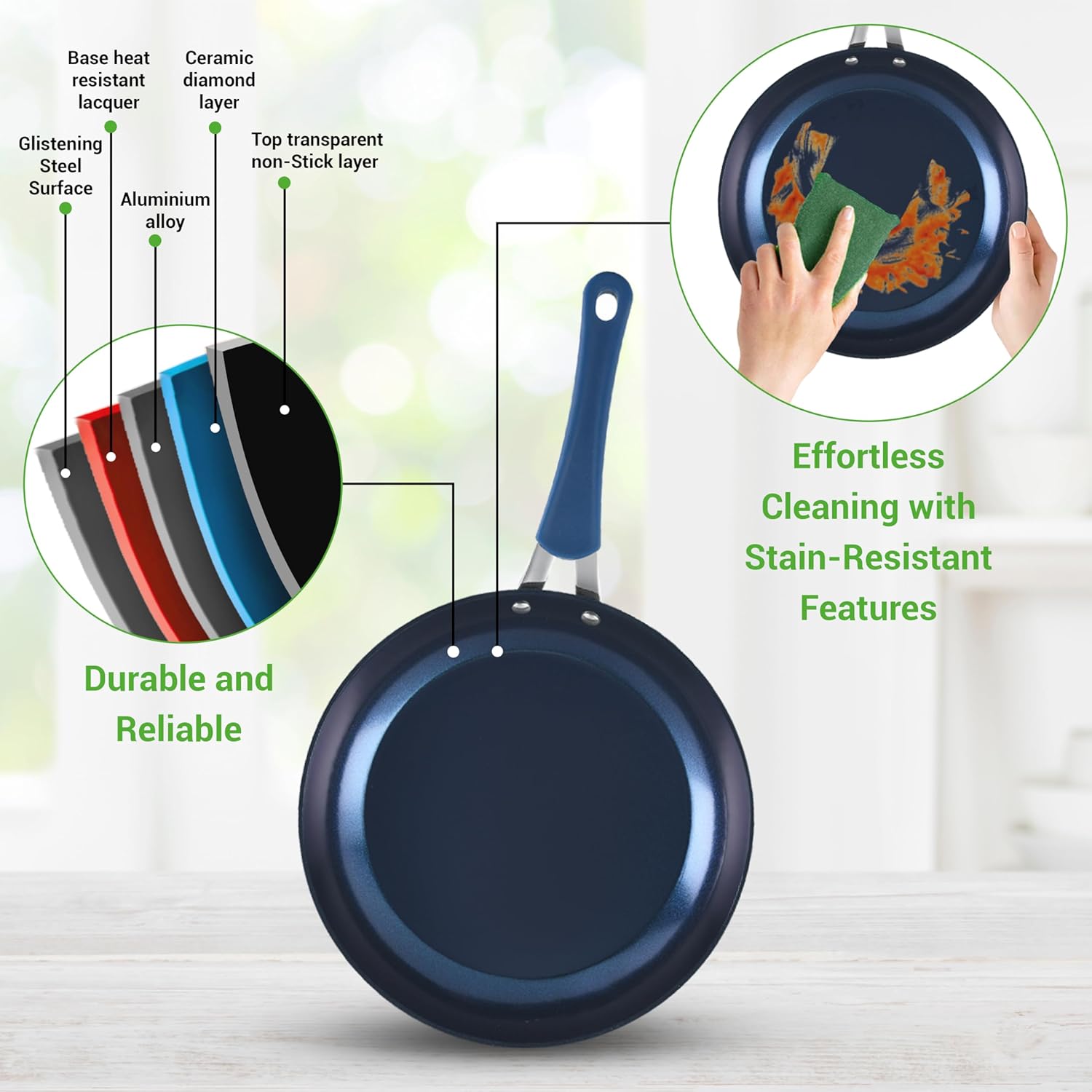 UrbanPantry: 11-Piece Kitchen Cookware Set, Non-Stick Pots and Pans, Easy-to-Clean, Kitchen Utensils Set with Ceramic Coating for Home Cooking, Induction Safe, Diamond Pattern