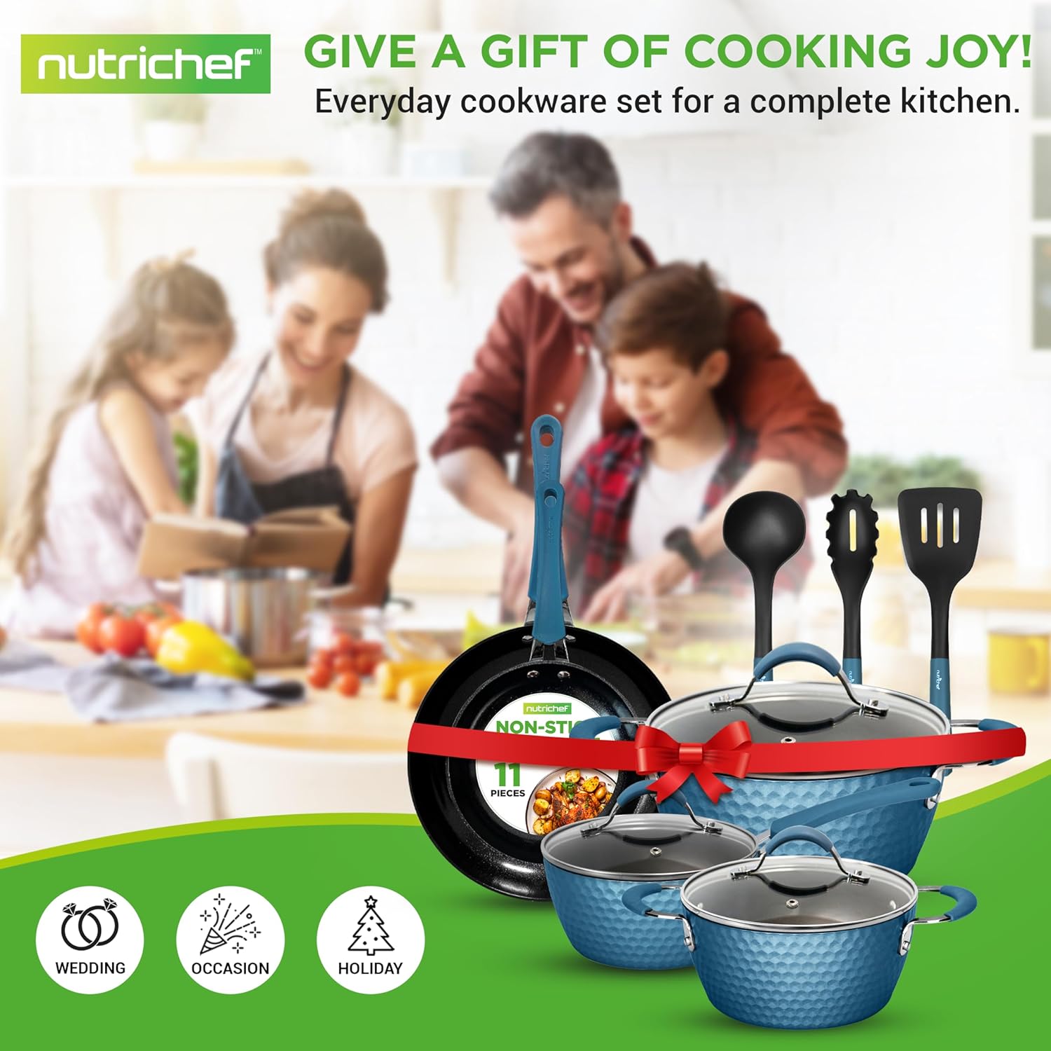 UrbanPantry: 11-Piece Kitchen Cookware Set, Non-Stick Pots and Pans, Easy-to-Clean, Kitchen Utensils Set with Ceramic Coating for Home Cooking, Induction Safe, Diamond Pattern