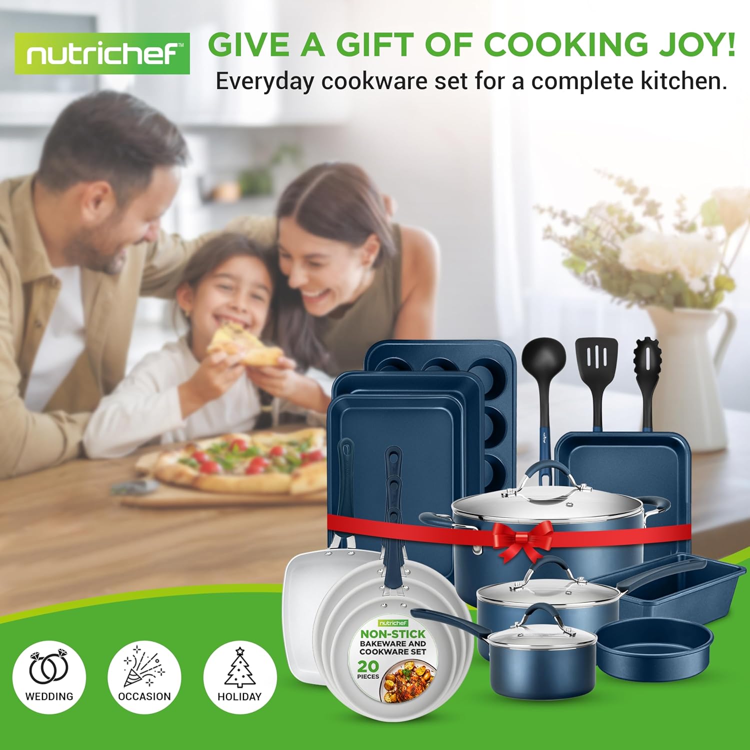 UrbanPantry: 20-Piece Non-Stick Bakeware and Cookware Set - Utensils Including Pots and Baking Pans Made with Durable Aluminum, Tempered Glass Lids, Heat-Resistant Utensils, Easy-Clean Design (White)