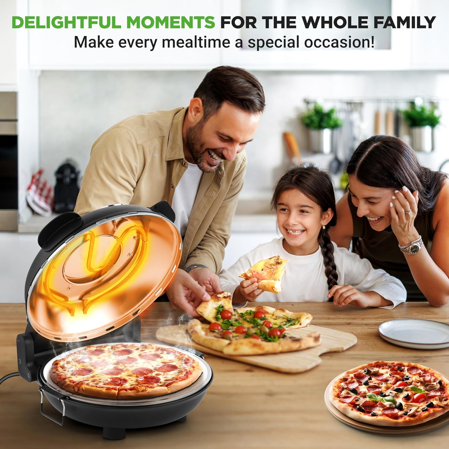 UrbanPantry:  Electric Pizza Oven | 12 Inch Countertop Pizza Maker with Temperature Control & Thermometer | Viewing Window for Precise Cooking | Heats up to 800F | Easy to Clean Non-Stick Stone | White