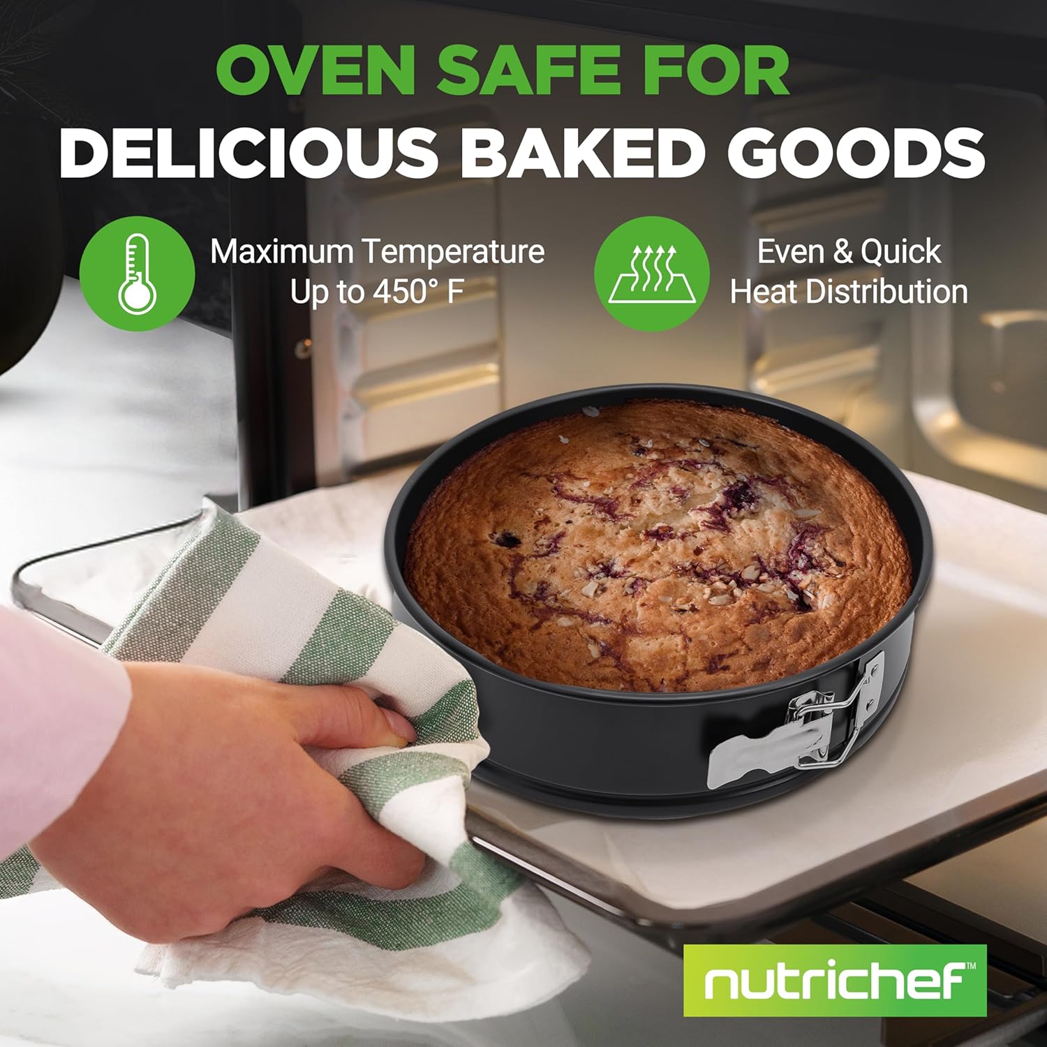 UrbanPantry: 3 Piece Nonstick Springform Pan Set | 3 Tiered Sizes 6, 8 & 10 Inch Pans | Carbon Steel Cheesecake Pans | Stainless Steel Clasps | Oven Safe to 450 F | Includes 300 Parchment Papers | Black