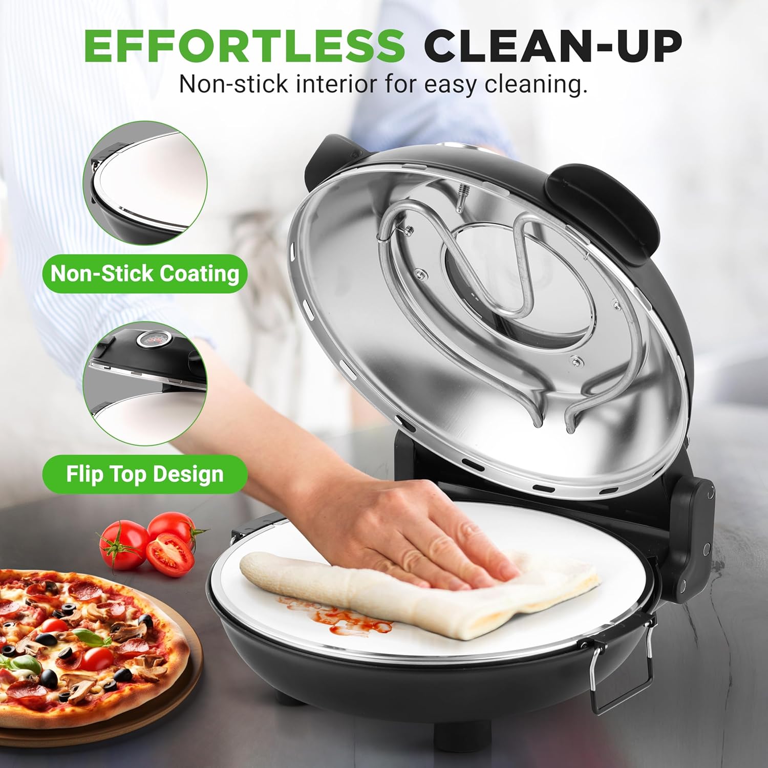 UrbanPantry:  Electric Pizza Oven | 12 Inch Countertop Pizza Maker with Temperature Control & Thermometer | Viewing Window for Precise Cooking | Heats up to 800F | Easy to Clean Non-Stick Stone | White
