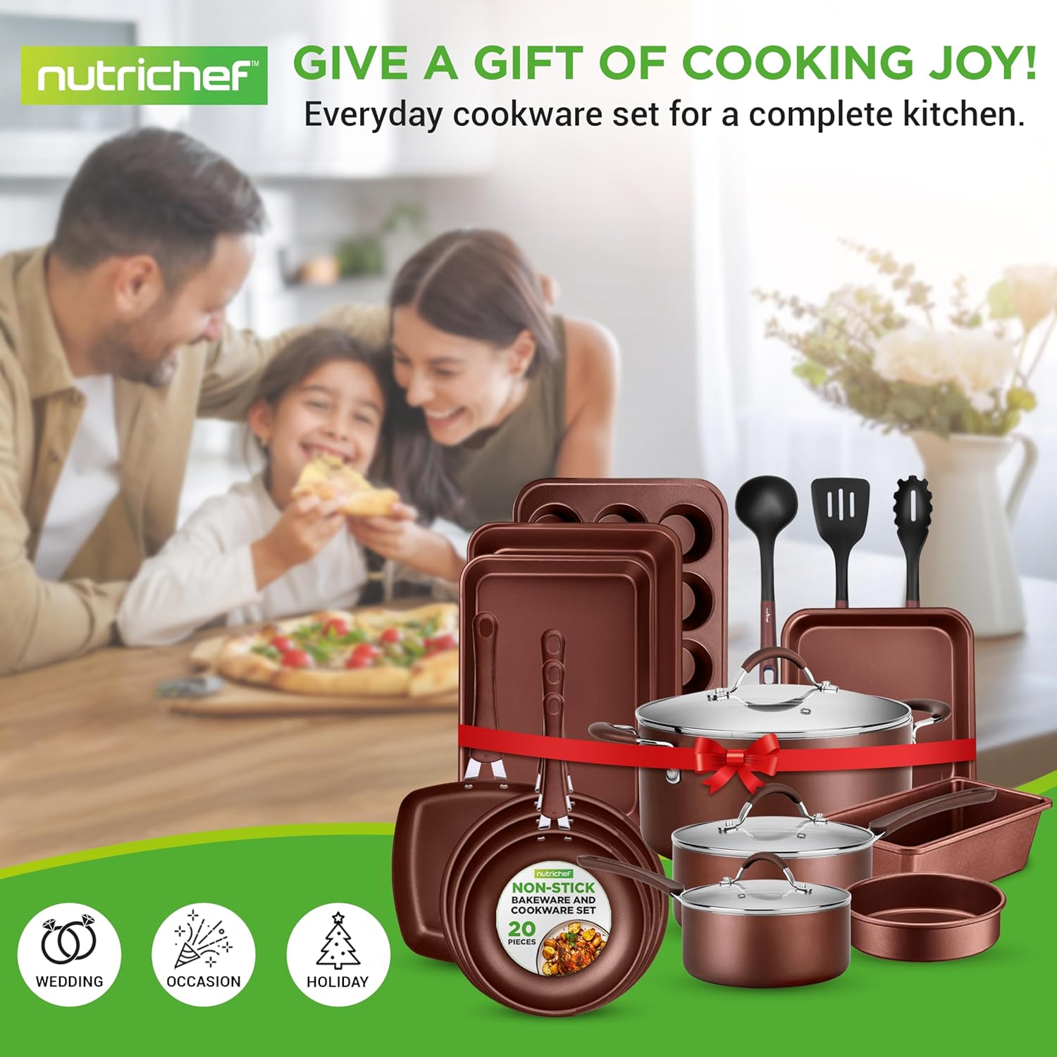 UrbanPantry: 20-Piece Non-Stick Bakeware and Cookware Set - Utensils Including Pots and Baking Pans Made with Durable Aluminum, Tempered Glass Lids, Heat-Resistant Utensils, Easy-Clean Design (White)