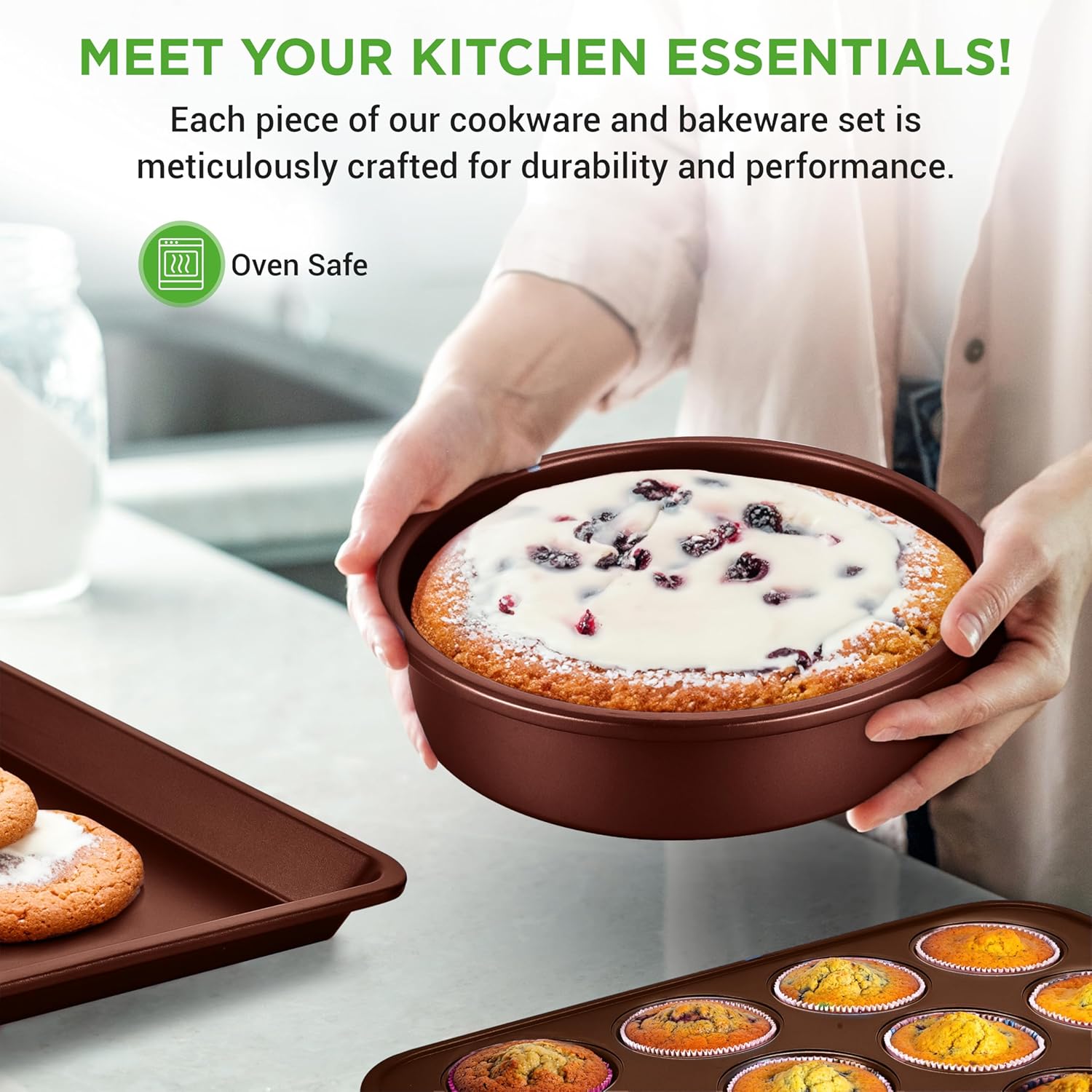 UrbanPantry: 20-Piece Non-Stick Bakeware and Cookware Set - Utensils Including Pots and Baking Pans Made with Durable Aluminum, Tempered Glass Lids, Heat-Resistant Utensils, Easy-Clean Design (White)