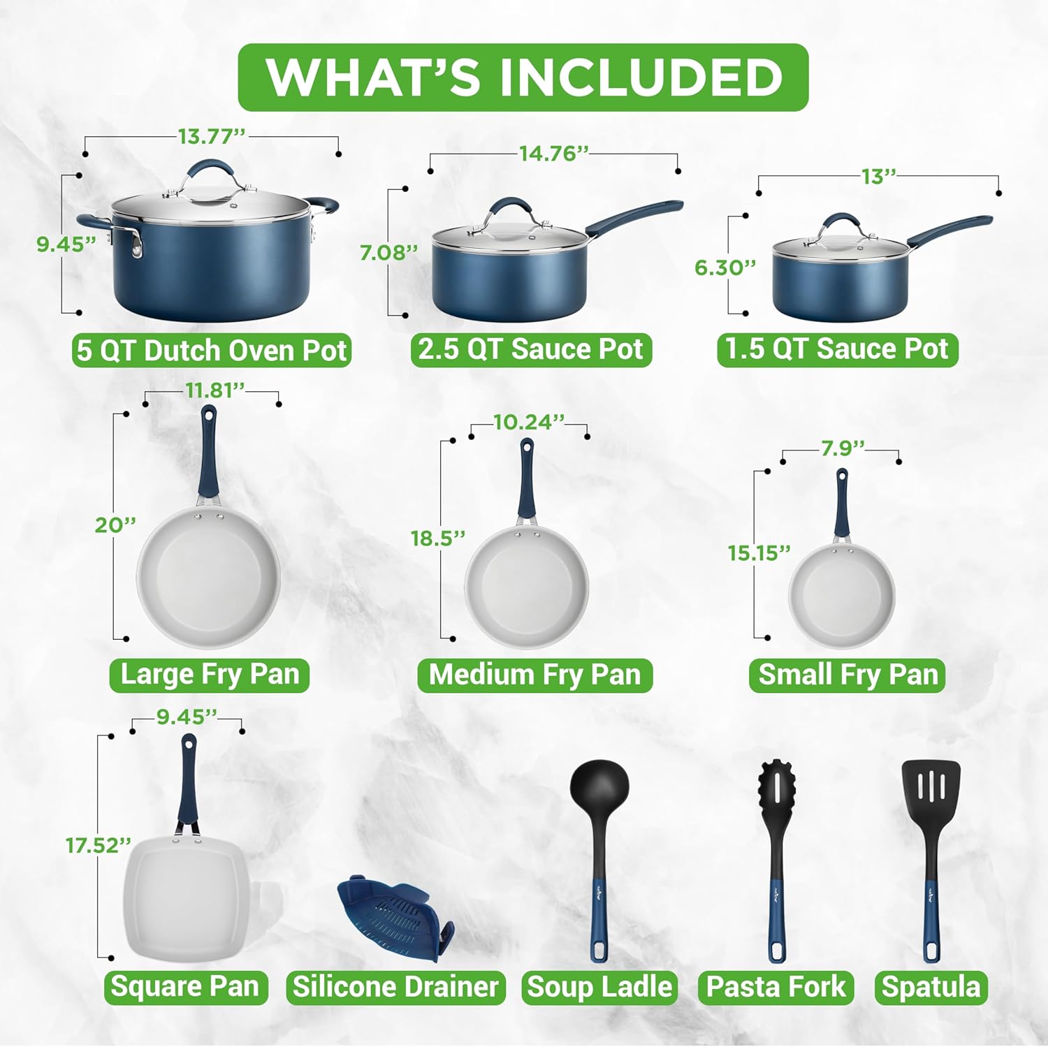 UrbanPantry: 20-Piece Non-Stick Bakeware and Cookware Set - Utensils Including Pots and Baking Pans Made with Durable Aluminum, Tempered Glass Lids, Heat-Resistant Utensils, Easy-Clean Design (White)
