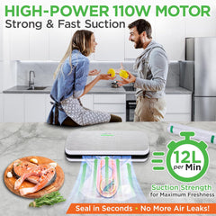 UrbanPantry: Vacuum Sealer For Food - Automatic Air Sealing Machine for Dry & Moist Foods, LED Touch Controls, Includes Vacuum Bags, Hose & Wine Stopper, High Suction Power