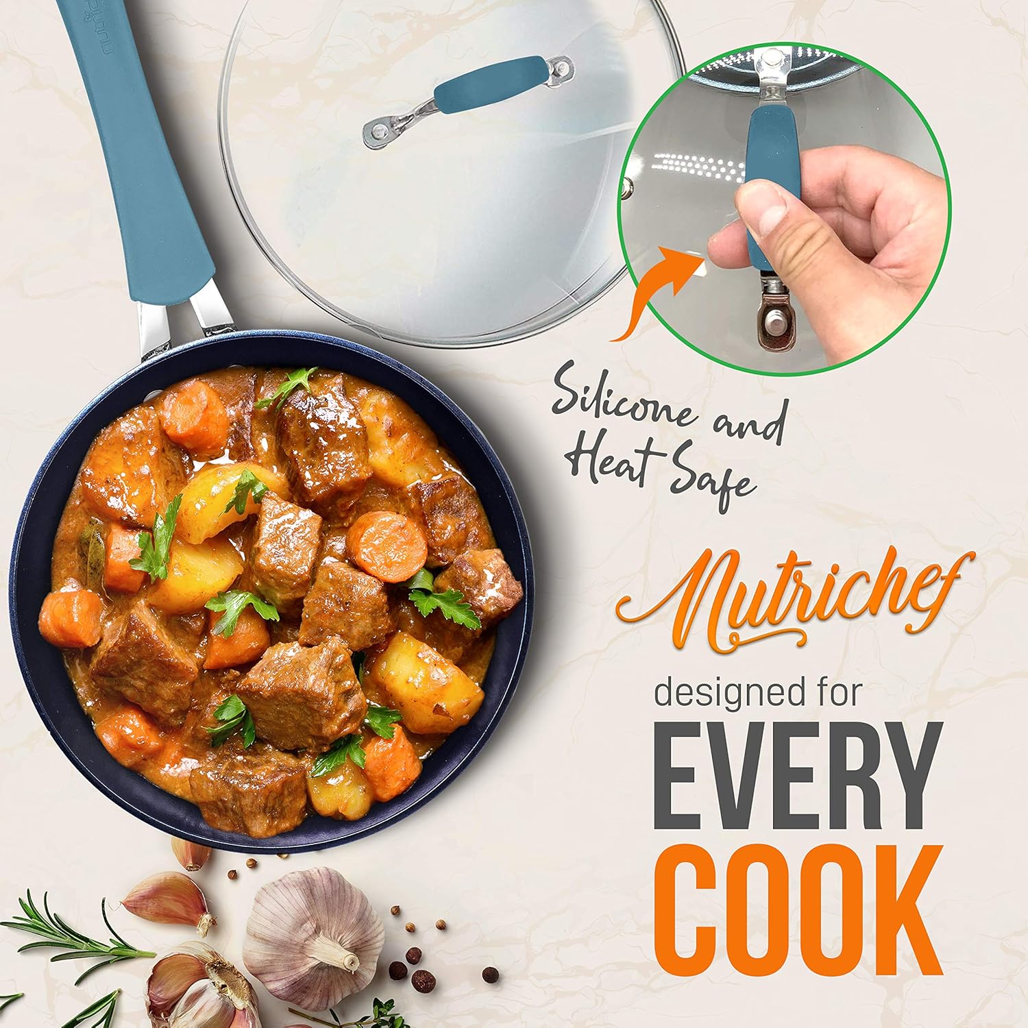 UrbanPantry: 11-Piece Kitchen Cookware Set, Non-Stick Pots and Pans, Easy-to-Clean, Kitchen Utensils Set with Ceramic Coating for Home Cooking, Induction Safe, Diamond Pattern