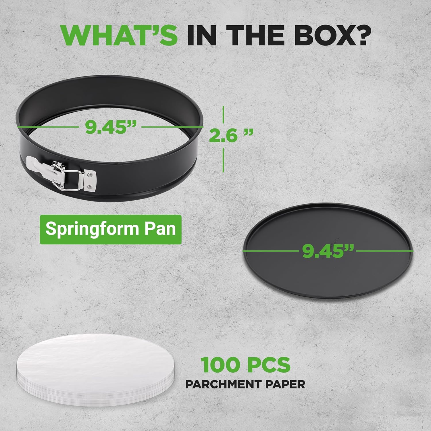 UrbanPantry: 3 Piece Nonstick Springform Pan Set | 3 Tiered Sizes 6, 8 & 10 Inch Pans | Carbon Steel Cheesecake Pans | Stainless Steel Clasps | Oven Safe to 450 F | Includes 300 Parchment Papers | Black