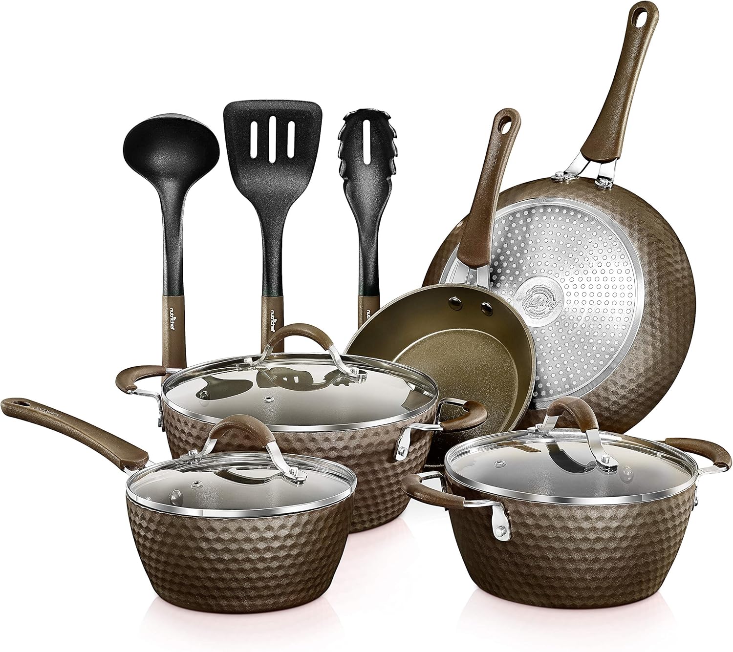 UrbanPantry: 11-Piece Kitchen Cookware Set, Non-Stick Pots and Pans, Easy-to-Clean, Kitchen Utensils Set with Ceramic Coating for Home Cooking, Induction Safe, Diamond Pattern