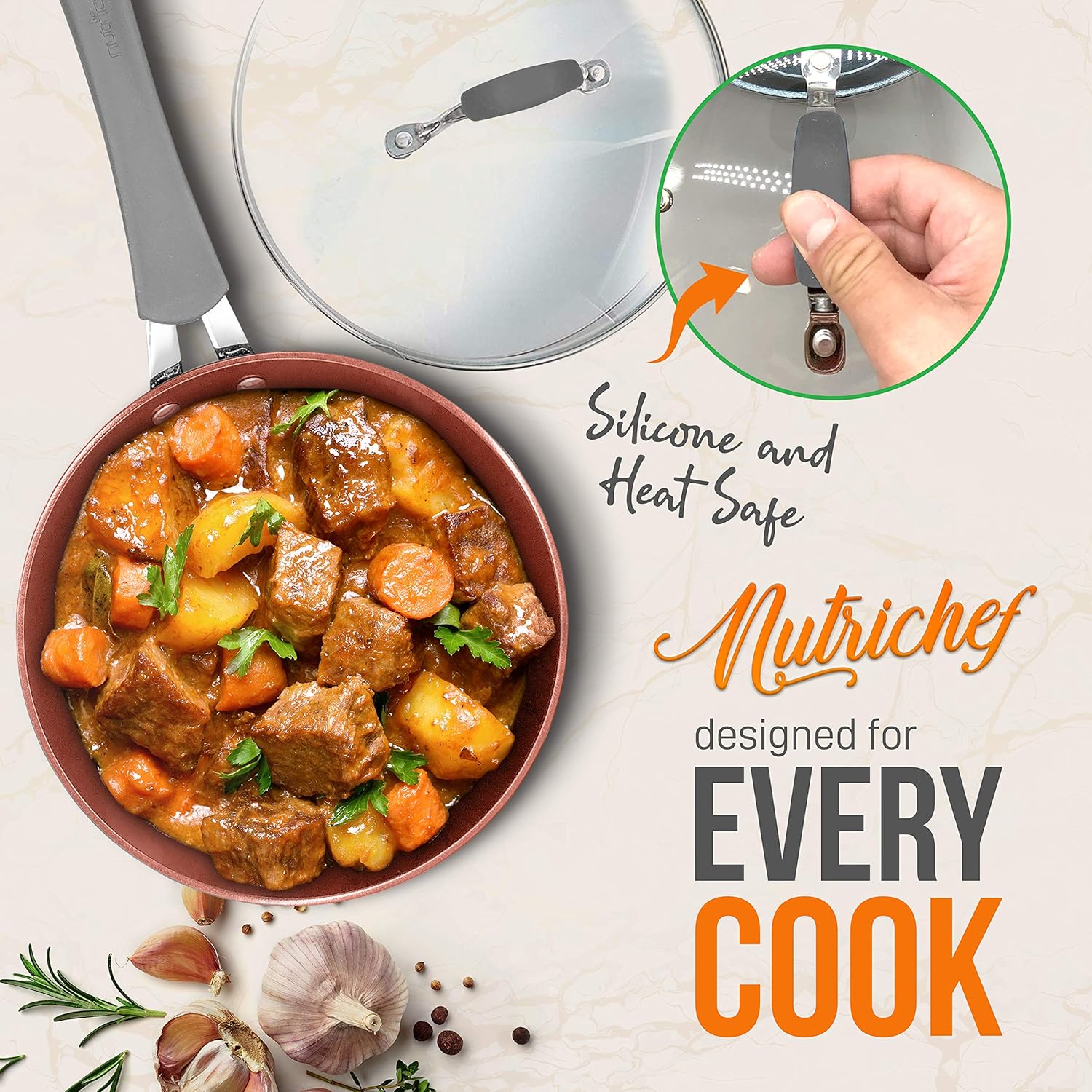 UrbanPantry: 11-Piece Kitchen Cookware Set, Non-Stick Pots and Pans, Easy-to-Clean, Kitchen Utensils Set with Ceramic Coating for Home Cooking, Induction Safe, Diamond Pattern