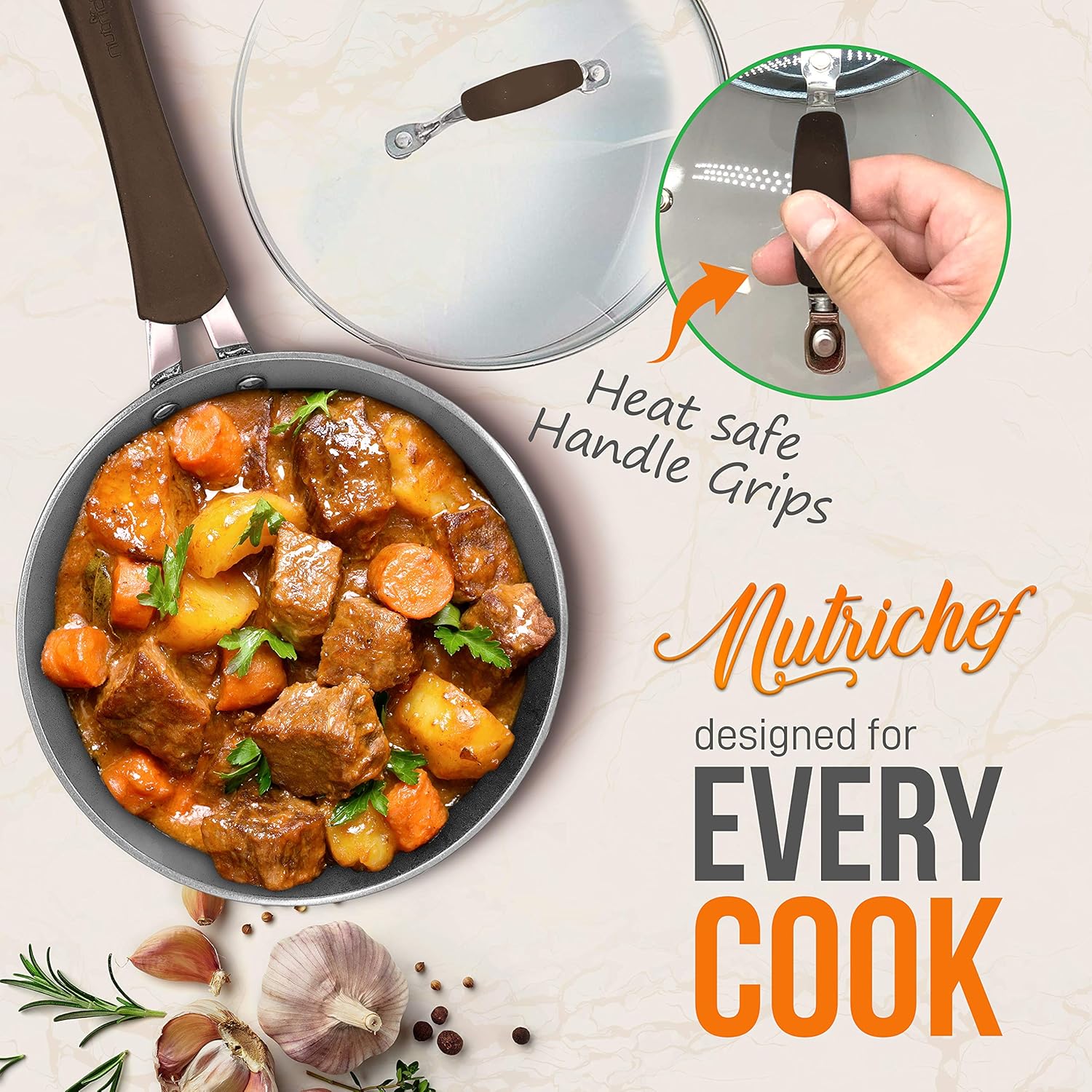 UrbanPantry: 11-Piece Kitchen Cookware Set, Non-Stick Pots and Pans, Easy-to-Clean, Kitchen Utensils Set with Ceramic Coating for Home Cooking, Induction Safe, Diamond Pattern