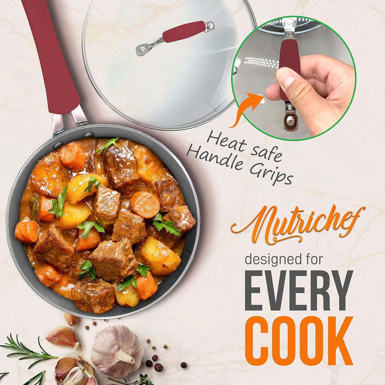 UrbanPantry: 11-Piece Kitchen Cookware Set, Non-Stick Pots and Pans, Easy-to-Clean, Kitchen Utensils Set with Ceramic Coating for Home Cooking, Induction Safe, Diamond Pattern