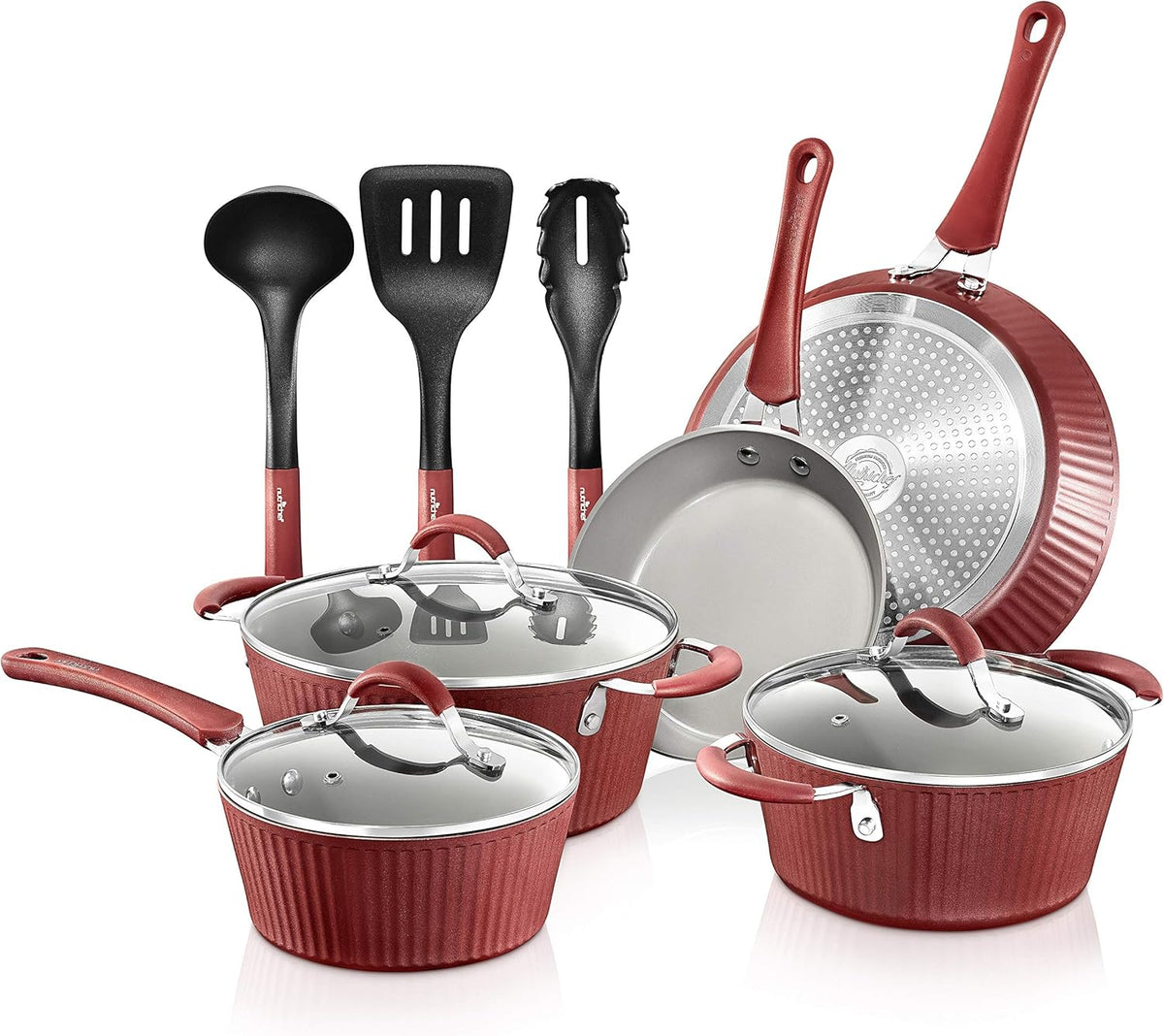 UrbanPantry: 11-Piece Kitchen Cookware Set, Non-Stick Pots and Pans, Easy-to-Clean, Kitchen Utensils Set with Ceramic Coating for Home Cooking, Induction Safe, Diamond Pattern