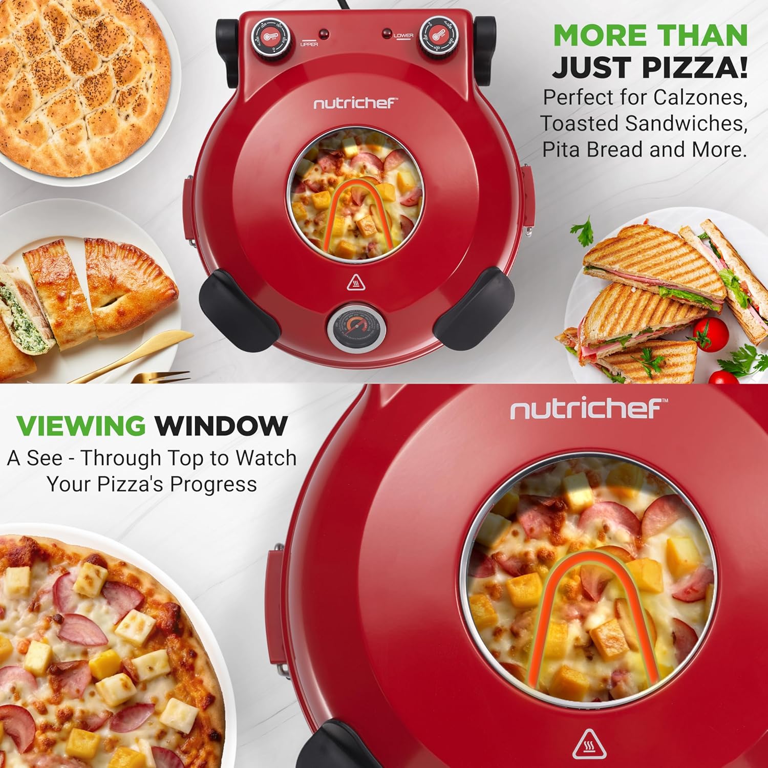 UrbanPantry:  Electric Pizza Oven | 12 Inch Countertop Pizza Maker with Temperature Control & Thermometer | Viewing Window for Precise Cooking | Heats up to 800F | Easy to Clean Non-Stick Stone | White